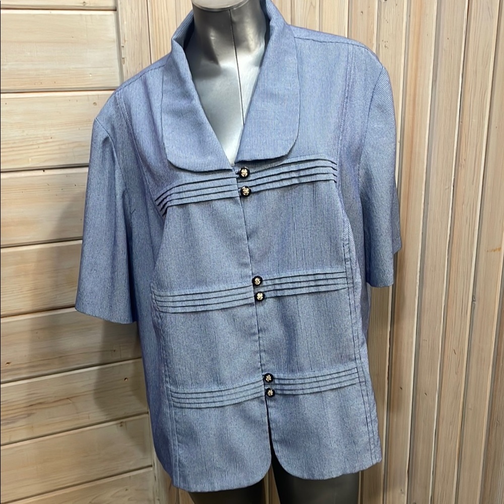 Blue Short Sleeve Boxy Button Down Shirt